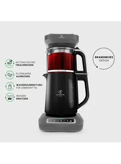 KARACA Karaca Çaysever Robotea Pro 4 in 1 Konuşan Otomatik Çay Makinesi Su Isıtıcı ve Filtre Kahve Demleme Makinesi 2500W Space Gray