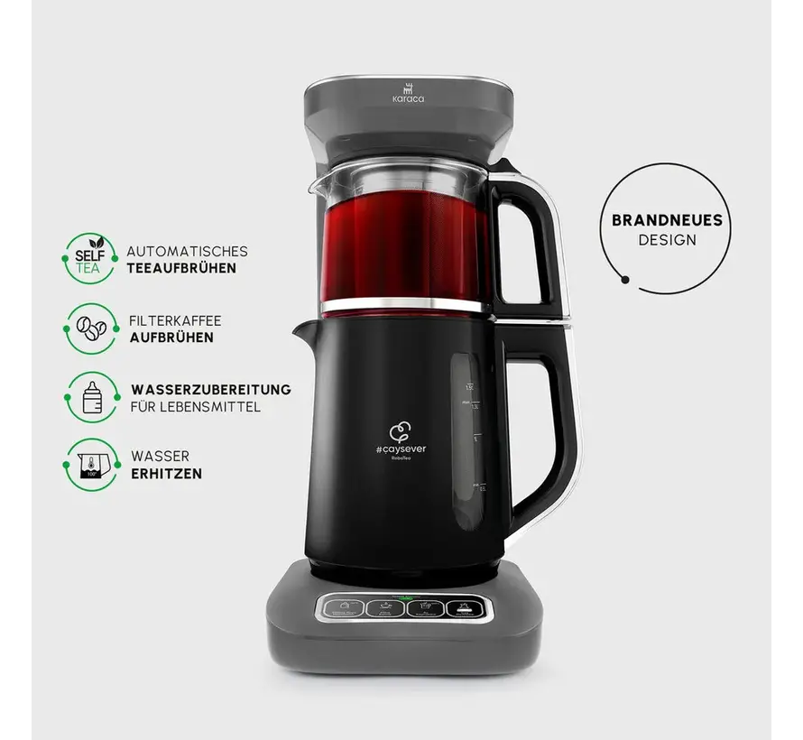 Karaca Çaysever Robotea Pro 4 in 1 Konuşan Otomatik Çay Makinesi Su Isıtıcı ve Filtre Kahve Demleme Makinesi 2500W Space Gray