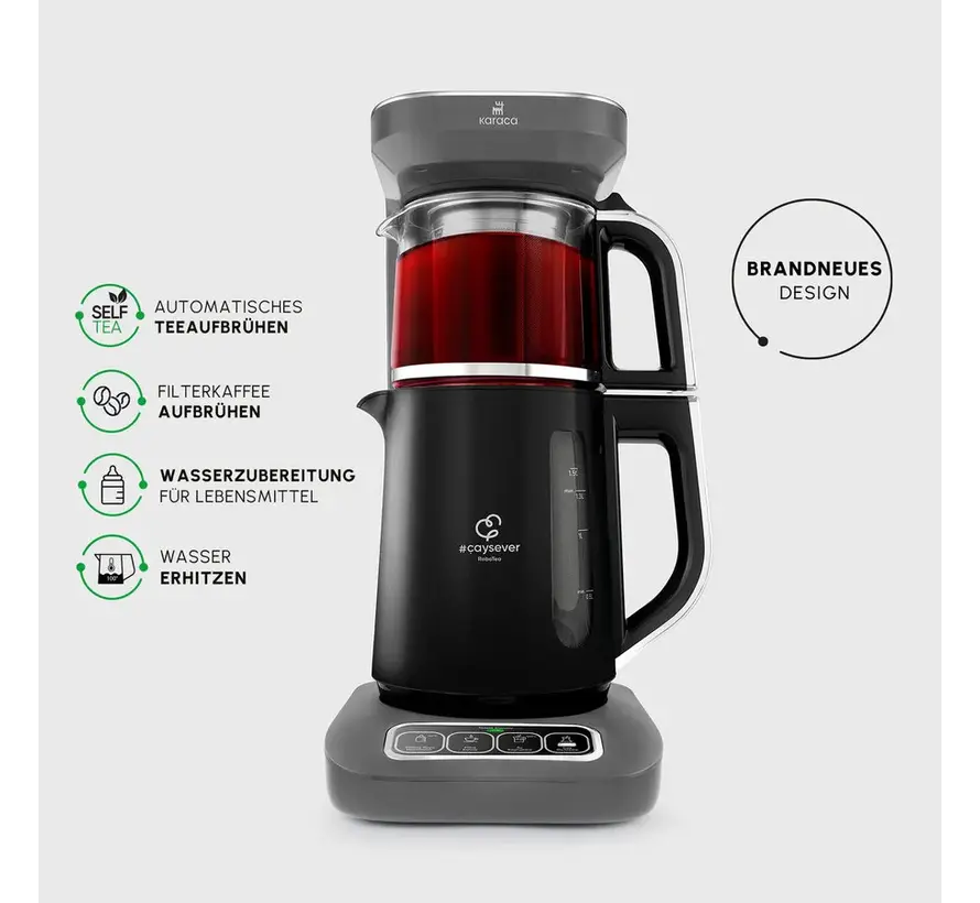 Karaca Caysever Robotea Pro 4 in 1 Talking Automatic Tea Maker Kettle and Filter Coffee Maker 2500W Space Grey