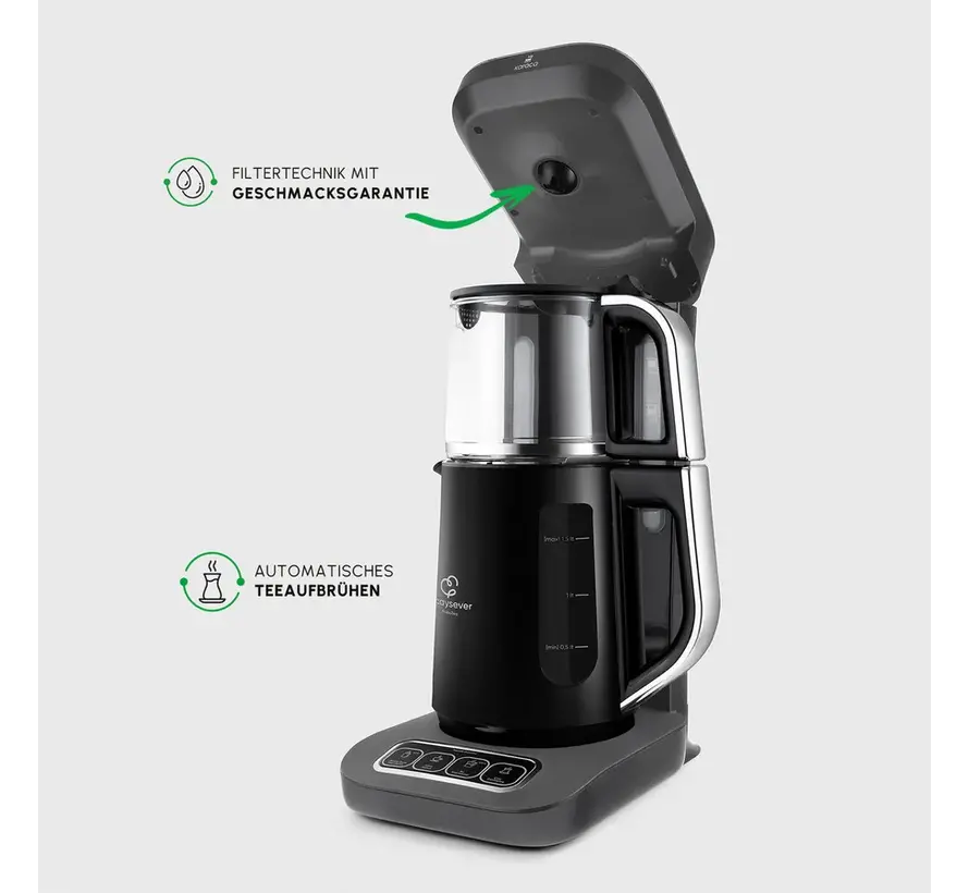 Karaca Çaysever Robotea Pro 4 in 1 Konuşan Otomatik Çay Makinesi Su Isıtıcı ve Filtre Kahve Demleme Makinesi 2500W Space Gray