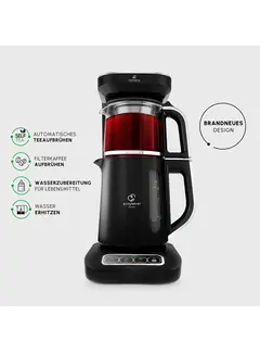 KARACA Karaca Caysever Robotea Pro 4 in 1 Talking Automatic Tea Maker Kettle and Filter Coffee Maker 2500W Chrome - Black