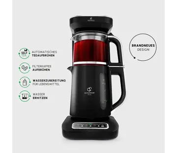 KARACA Karaca Caysever Robotea Pro 4 in 1 Talking Automatic Tea Maker Kettle and Filter Coffee Maker 2500W Chrome - Black