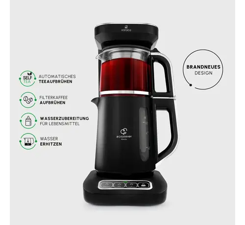 KARACA Karaca Caysever Robotea Pro 4 in 1 Talking Automatic Tea Maker Kettle and Filter Coffee Maker 2500W Chrome - Black