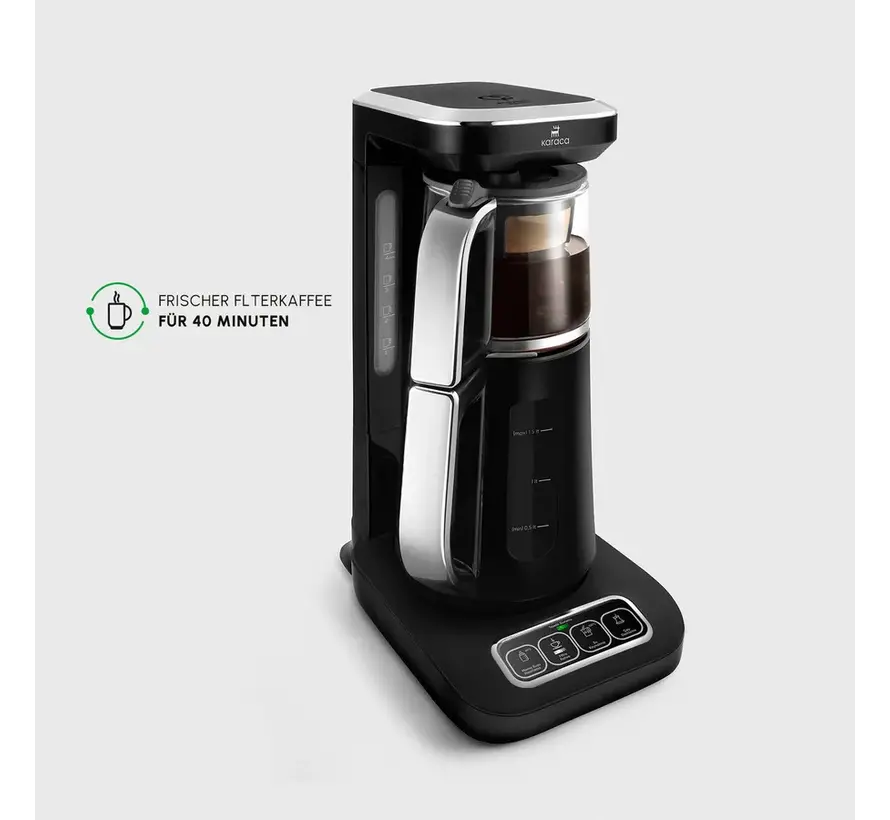 Karaca Çaysever Robotea Pro 4 in 1 Konuşan Otomatik Çay Makinesi Su Isıtıcı ve Filtre Kahve Demleme Makinesi 2500W Chrome - Krom Siyah