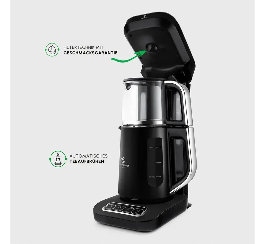 Karaca Caysever Robotea Pro 4 in 1 sprechender automatischer Teekocher Wasserkocher und Filterkaffeemaschine 2500W Chrome - Schwarz