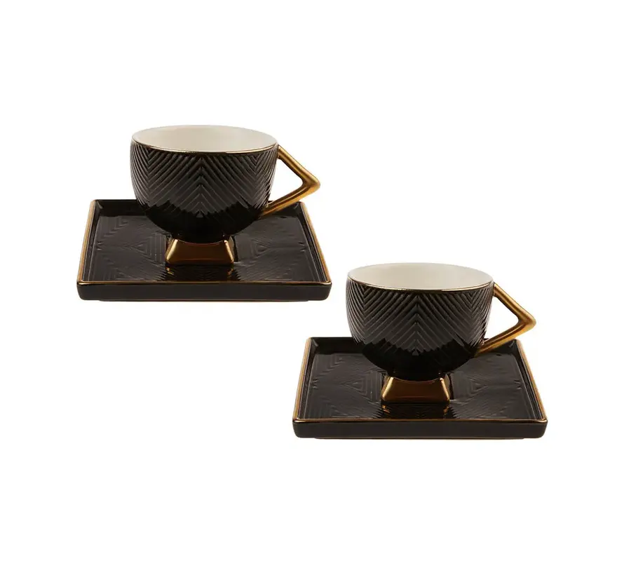 Karaca Art Deco Black Schwarzes 2 Personen Kaffeetassen Set