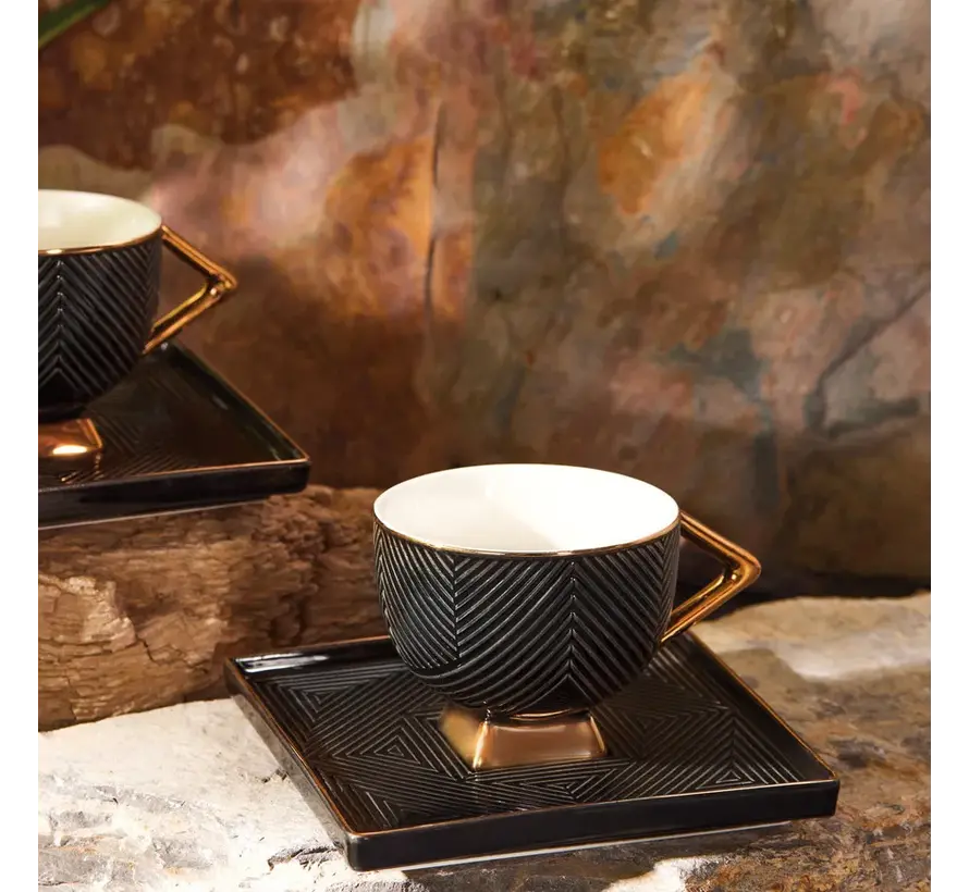 Karaca Art Deco Black Schwarzes 2 Personen Kaffeetassen Set