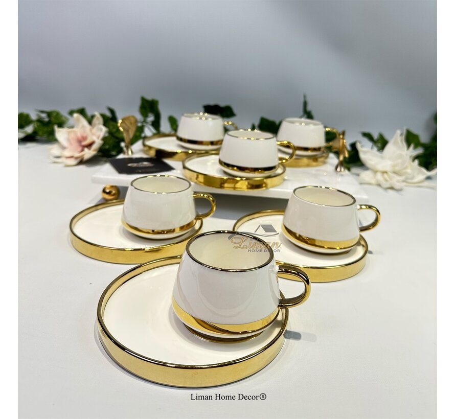 Venus Espressoset 12 Delig | 6 Persoons Wit- Goud