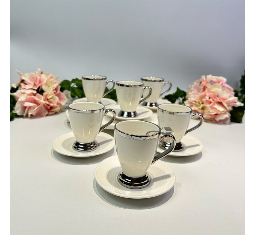 Espressoset 12 Delig | 6 Persoons Wit- Zilver