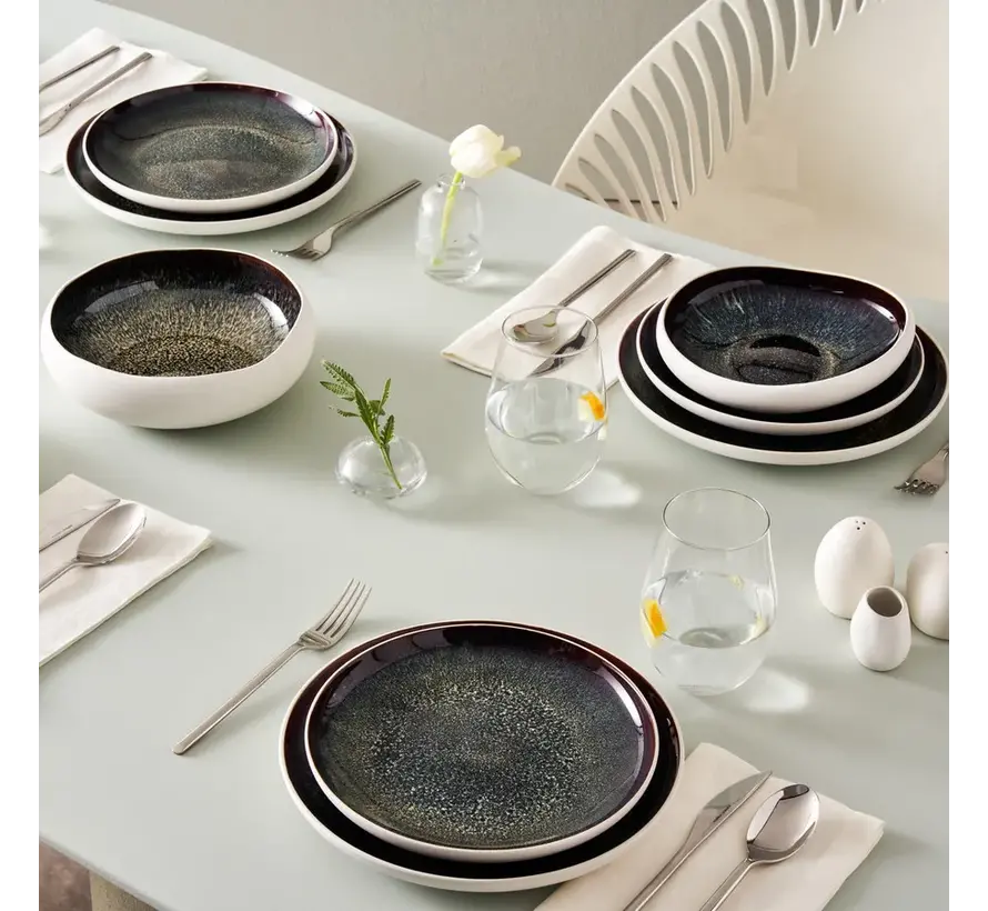 Karaca Streamline Galactic Stoneware Dinnerware Set,12 Person, White , 59 Piece