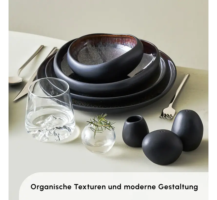 Karaca Streamline Galactic Stoneware Geschirrset, 12 Personen, Schwarz, 59 teilig