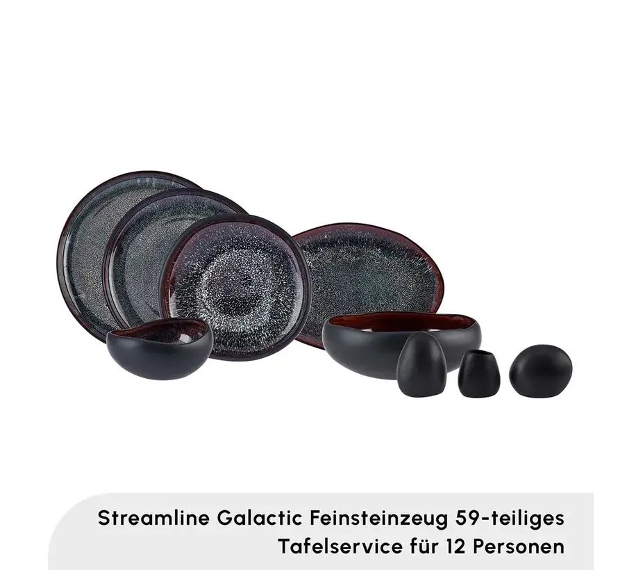 Karaca Streamline Galactic Stoneware Geschirrset, 12 Personen, Schwarz, 59 teilig