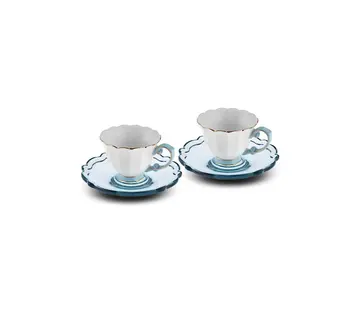 KARACA Karaca Samo 2 Person Turquoise Coffee Cup Set with Acrylic Saucer 90 ml