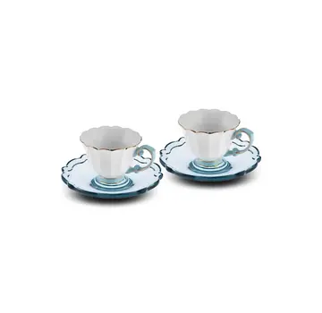 KARACA Karaca Samo 2 Person Turquoise Coffee Cup Set with Acrylic Saucer 90 ml