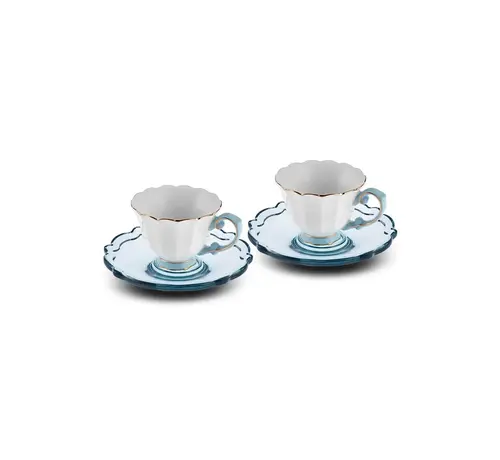 KARACA Karaca Samo 2 Person Turquoise Coffee Cup Set with Acrylic Saucer 90 ml