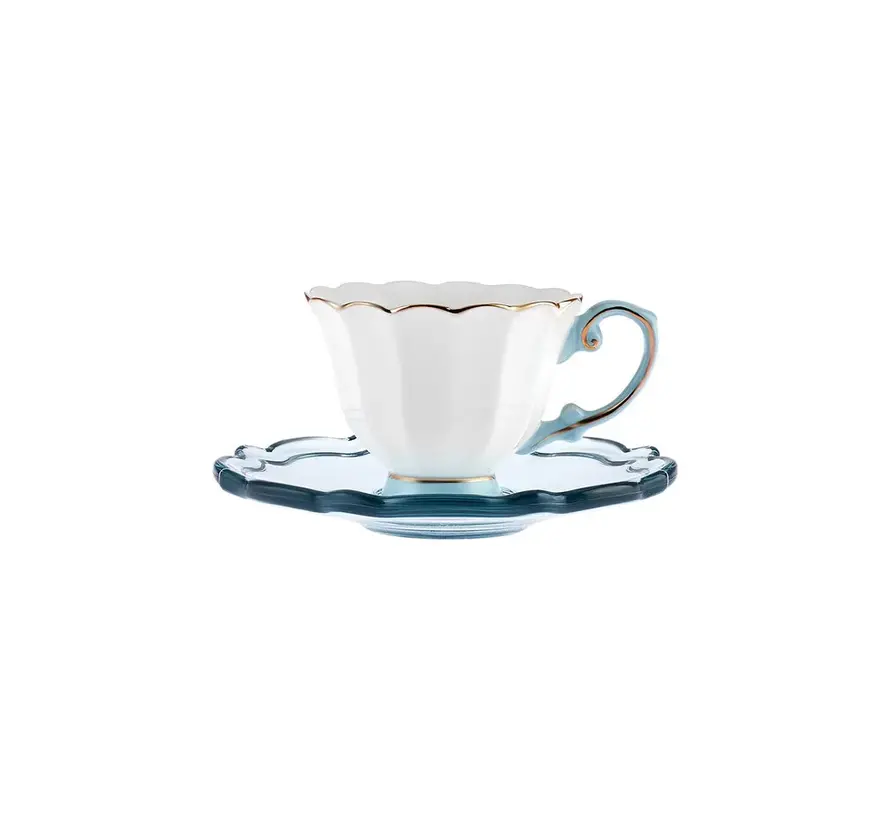 Karaca Samo 2 Person Turquoise Coffee Cup Set with Acrylic Saucer 90 ml