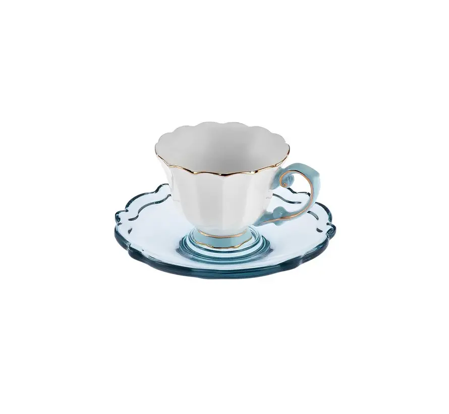 Karaca Samo 2 Person Turquoise Coffee Cup Set with Acrylic Saucer 90 ml