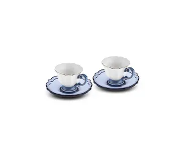 KARACA Karaca Samo 2 Person Dark Blue Coffee Cup Set with Acrylic Saucer 90 ml