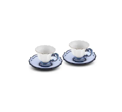 KARACA Karaca Samo 2 Person Dark Blue Coffee Cup Set with Acrylic Saucer 90 ml