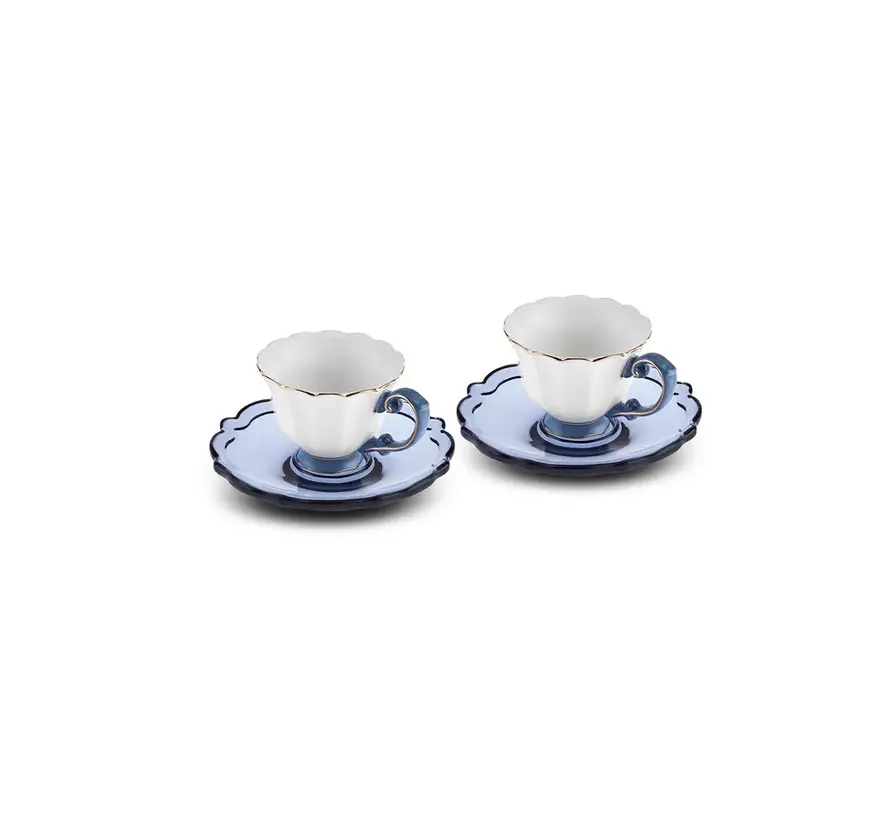 Karaca Samo 2 Person Dark Blue Coffee Cup Set with Acrylic Saucer 90 ml