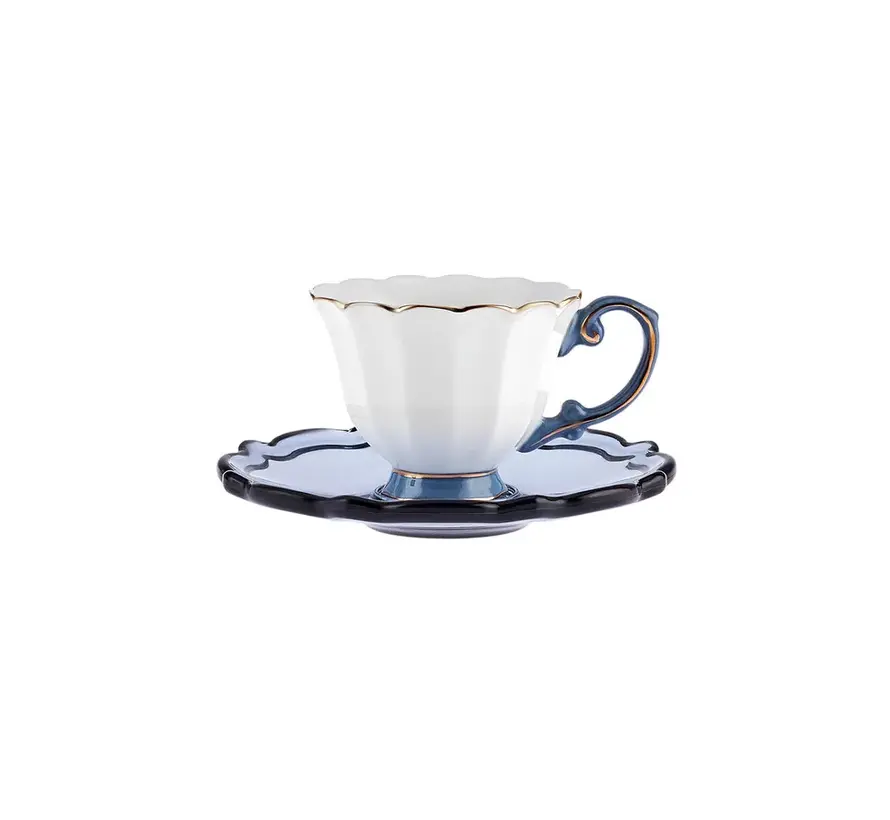 Karaca Samo 2 Person Dark Blue Coffee Cup Set with Acrylic Saucer 90 ml