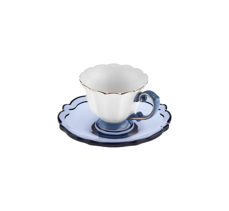 Karaca Samo 2 Person Dark Blue Coffee Cup Set with Acrylic Saucer 90 ml