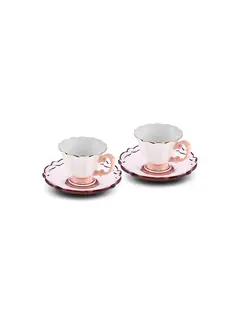 KARACA Karaca Samo 2 Person Pink Coffee Cup Set with Acrylic Saucer 90 ml