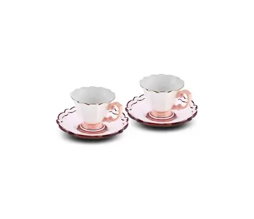 KARACA Karaca Samo 2 Person Pink Coffee Cup Set with Acrylic Saucer 90 ml