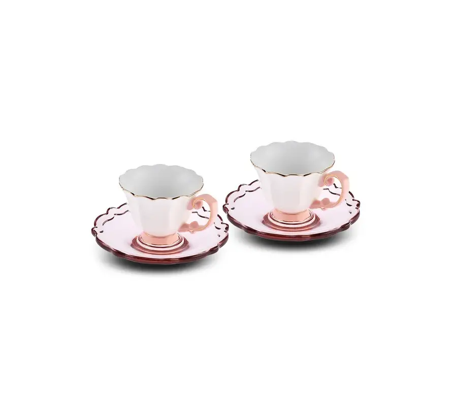 Karaca Samo 2 Personen Rosa Kaffeetasse Set mit Acryl Untertasse 90 ml