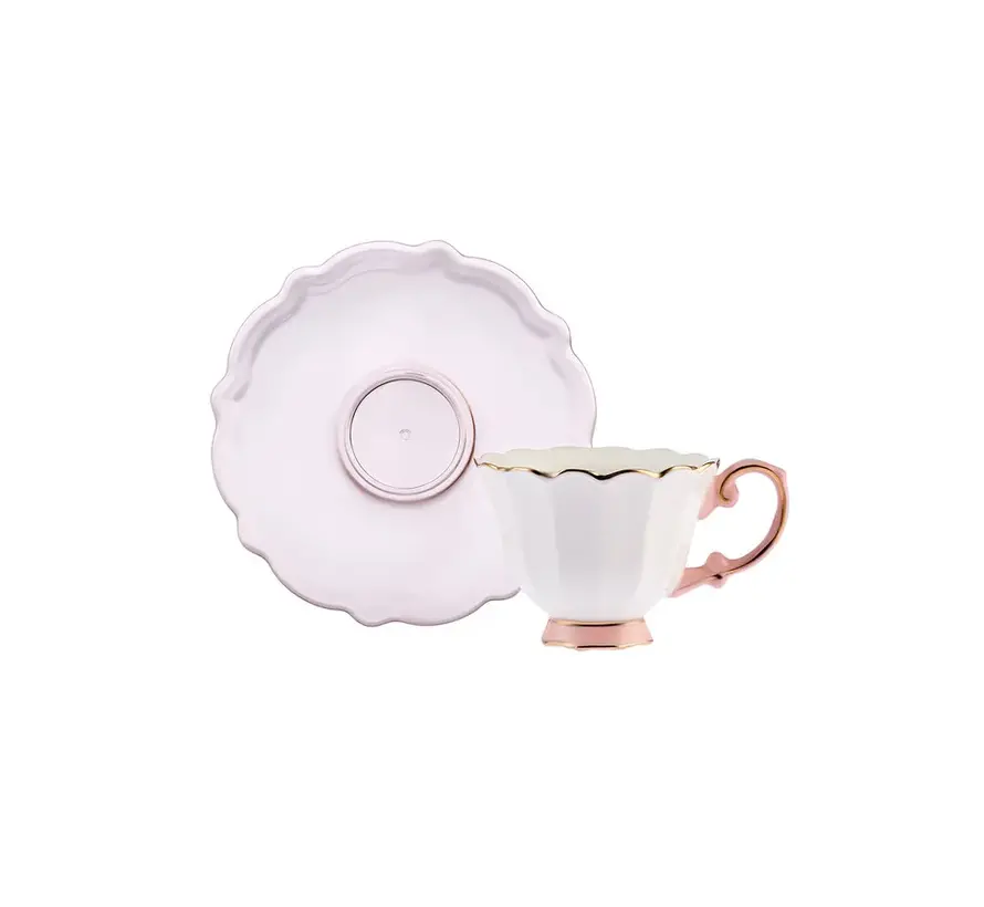 Karaca Samo 2 Person Pink Coffee Cup Set with Acrylic Saucer 90 ml