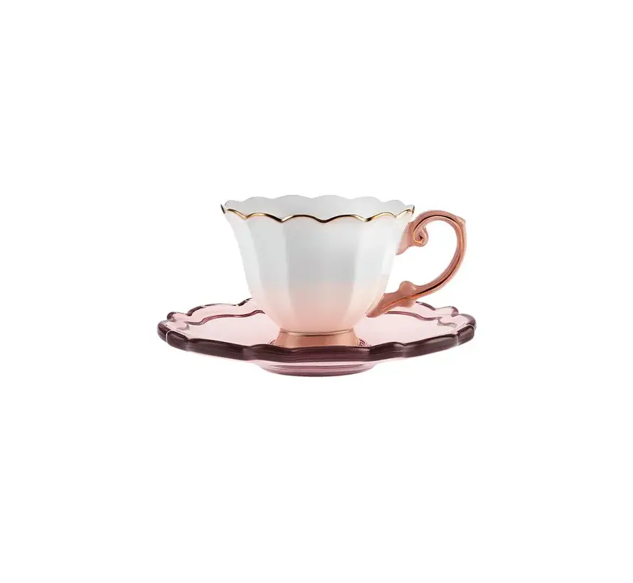 Karaca Samo 2 Personen Rosa Kaffeetasse Set mit Acryl Untertasse 90 ml