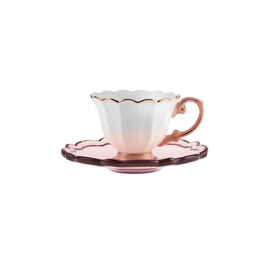 Set 6 Porcelain Coffee Cups with Saucer Fancy Rose 90ml