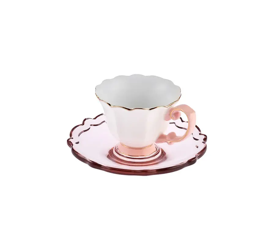 Set 6 Porcelain Coffee Cups with Saucer Fancy Rose 90ml