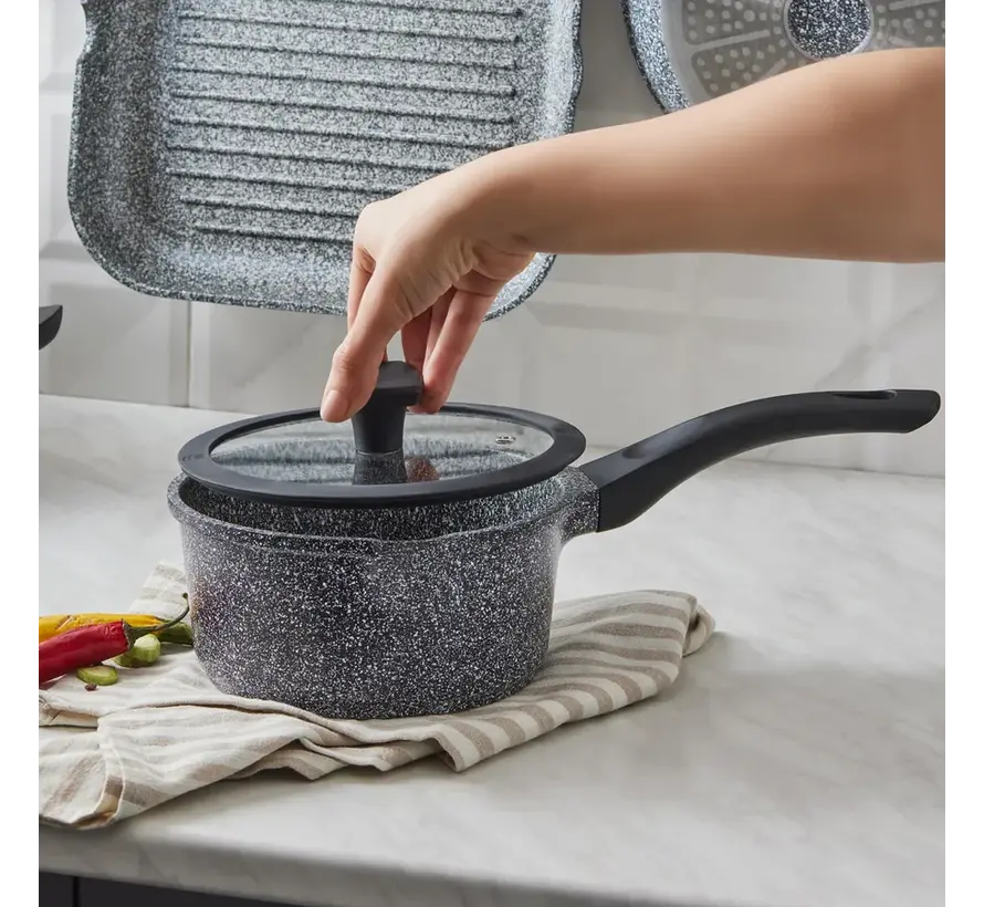 Karaca Serra Biogranite Grey Sauce Pan with Lid 18cm