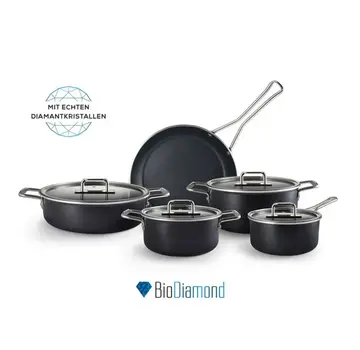 KARACA Karaca Mastermaid BioDiamond Induction Base Cookware Set, 9 Piece, Shiny Black