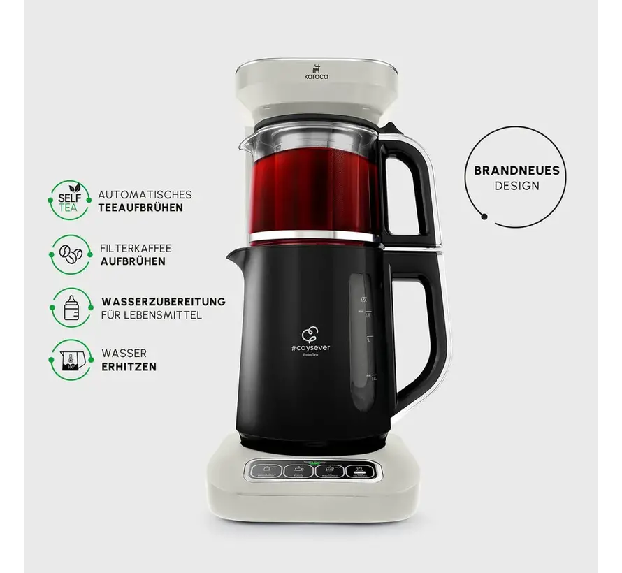 Karaca Caysever Robotea Pro 4 in 1 sprechender automatischer Teekocher Wasserkocher und Filterkaffeemaschine 2500W Starlight