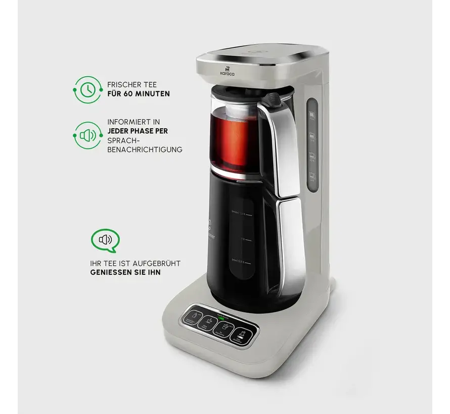 Karaca Caysever Robotea Pro 4 in 1 Talking Automatic Tea Maker Kettle and Filter Coffee Maker 2500W Starlight