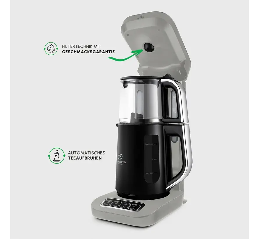 Karaca Caysever Robotea Pro 4 in 1 Talking Automatic Tea Maker Kettle and Filter Coffee Maker 2500W Starlight