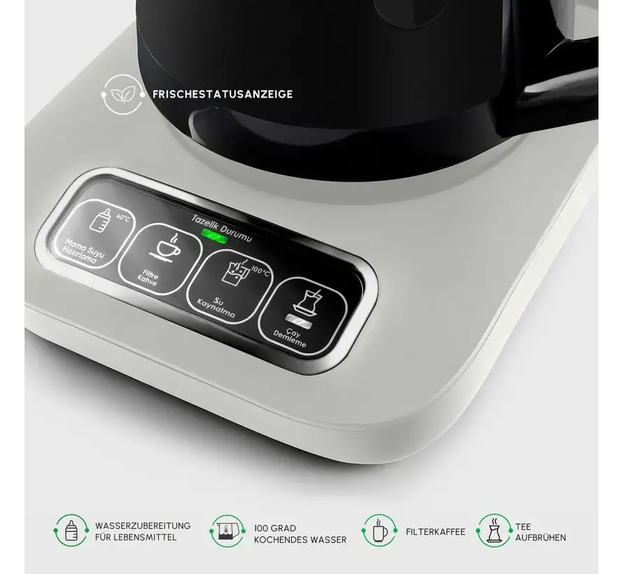 Karaca Caysever Robotea Pro 4 in 1 Talking Automatic Tea Maker Kettle and Filter Coffee Maker 2500W Starlight