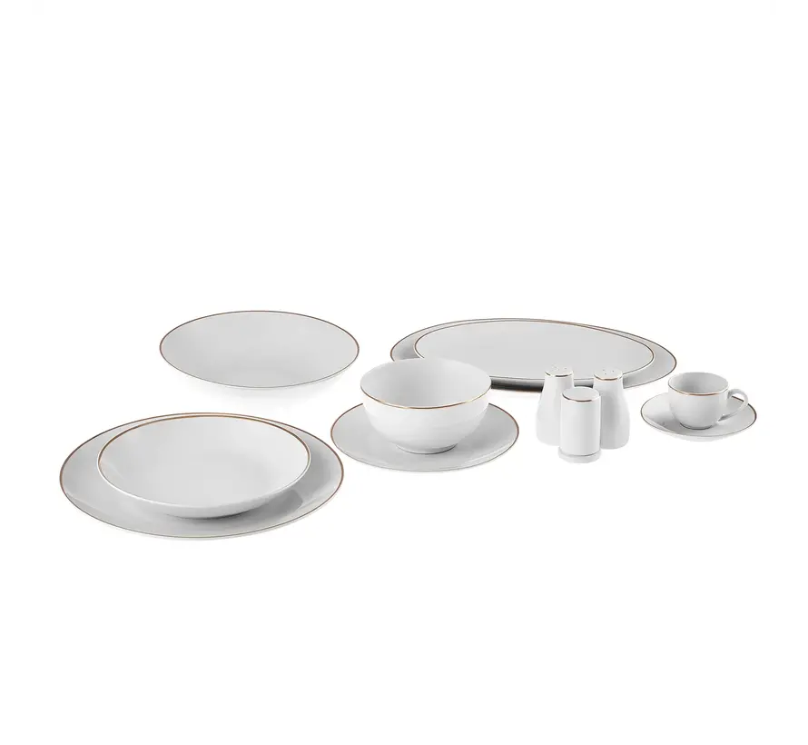 Karaca Epsilon  76 Pieces New Bone Dinnerware Set for 12 Persons gold