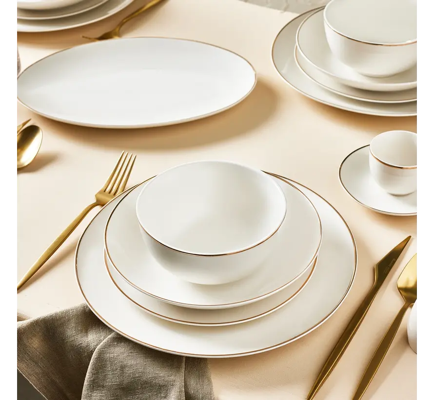 Karaca Epsilon  76 Pieces New Bone Dinnerware Set for 12 Persons gold