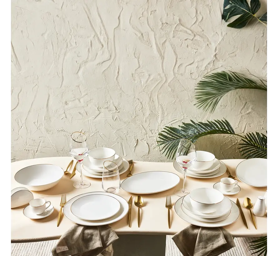 Karaca Epsilon  76 Pieces New Bone Dinnerware Set for 12 Persons gold