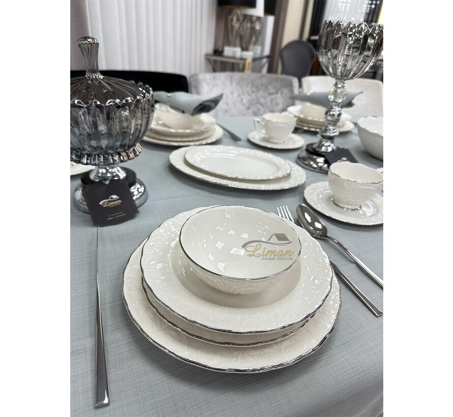 Service de vaisselle en Porcelaine Ipek 6 Personnes | 26 Pièces en Argent