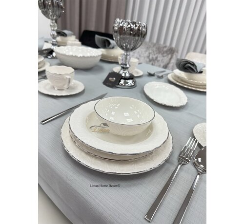 IPEK Service de vaisselle en Porcelaine Ipek 6 Personnes | 26 Pièces en Argent