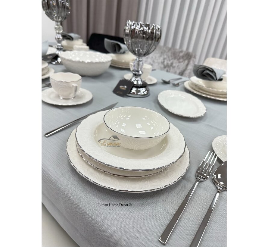 Service de vaisselle en Porcelaine Ipek 6 Personnes | 26 Pièces en Argent