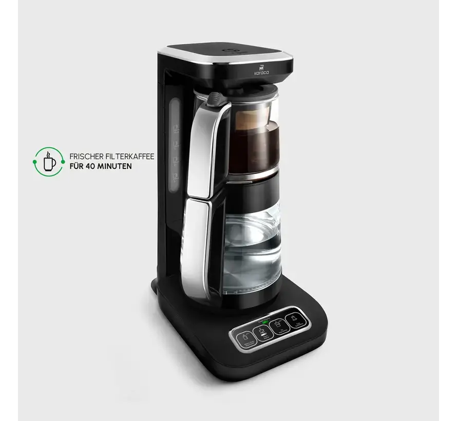 ​Karaca Çaysever Robotea Pro 4 in 1 Sprechende Automatische Glas-Teemaschine, Wasserkocher und Filterkaffeemaschine 2500W Schwarz Chrom