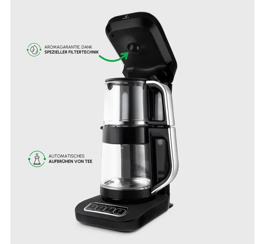 Karaca Çaysever Robotea Pro 4 in 1 automatische glas thee Machine Zwart Chroom