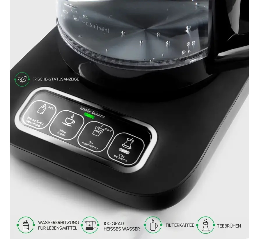 Karaca Çaysever Robotea Pro 4 in 1 automatische glas thee Machine Zwart Chroom