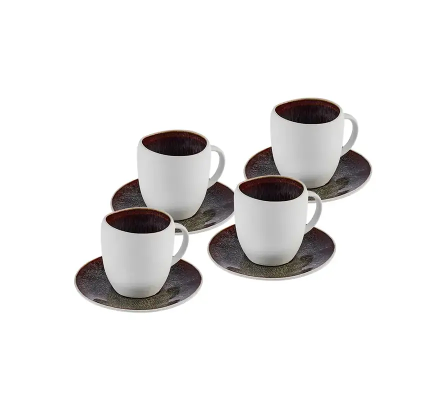 Karaca Galactic Reactive Glaze for 4 Person Espresso Turkish Coffee Cup Set, 8 Piece, White, 100 ml