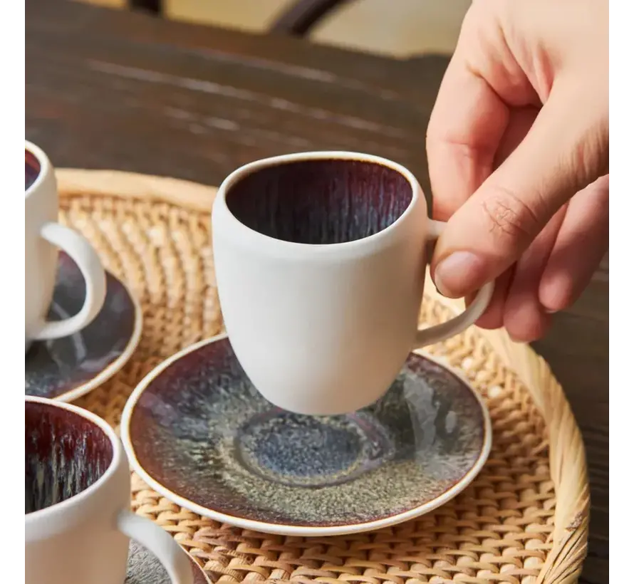 Karaca Galactic Reactive Glaze für 4 Personen Espresso Türkische Kaffeetasse Set, 8 Teilig, Weiß, 100 ml